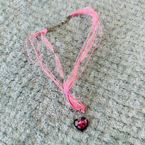 adorable vintage pink ribbon blown glass fairy heart choker necklace
